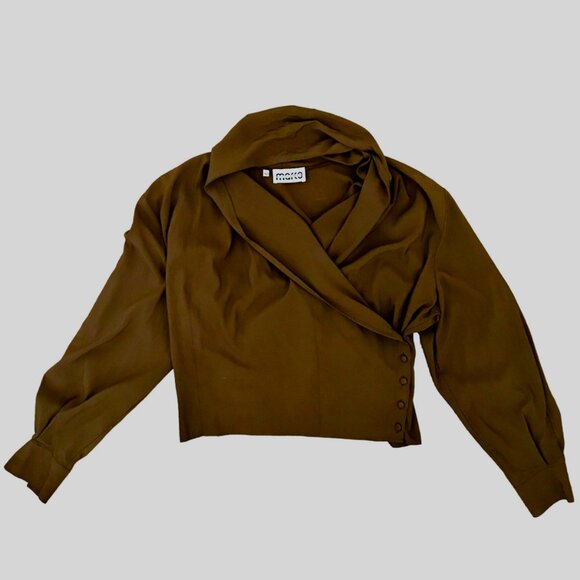 Marco Visconti Brown Shawl Neck Side Button Closure Blouse - Picture 3 of 4